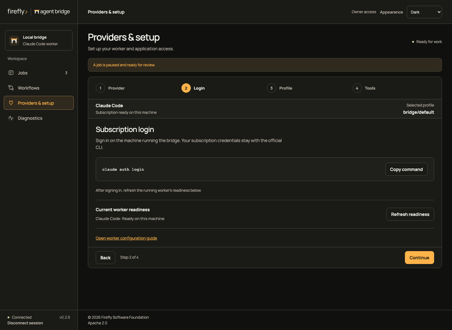 Provider setup Login step