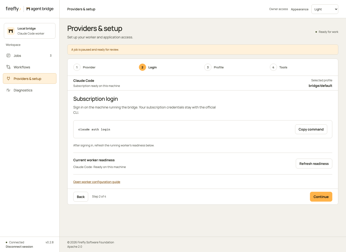 Provider setup Login step