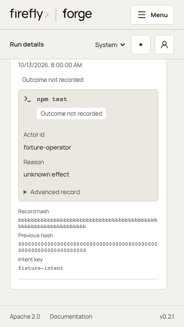 A mobile journal card showing an outcome that has not been recorded